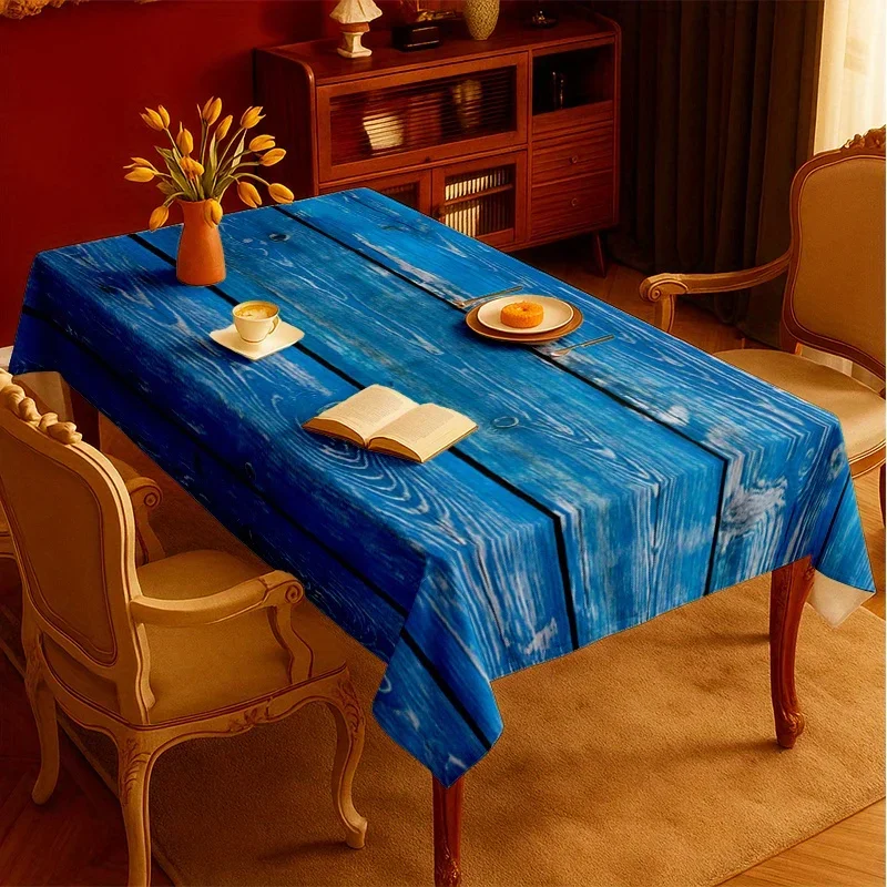 1pc Soft, Fashionable and Beautiful Blue Antique Wood Grain Tablecloth, Machine Washable and Easy to Cleanxzj