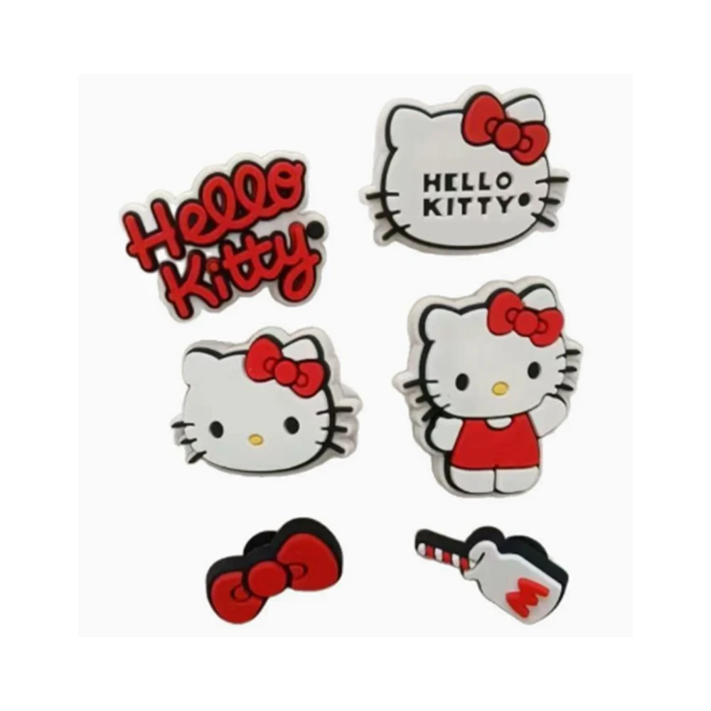 Cute 6PCS hellokitty thicken 3D Shoe Charm Wholesale PVC bag clog Wristband Decor Buckle Sandal Detachable Waterproof Gift