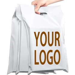 Logotipo personalizado Branco Poly Mailers com Alça Sacos de Discussão Envelopes Fácil de Transportar Sacos de Transporte Obrigado Olá Ei Auto adesivo