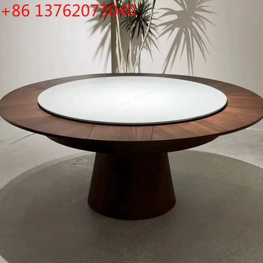 

Rock slab rotating telescopic round dining table variable size multi-functional round dining table