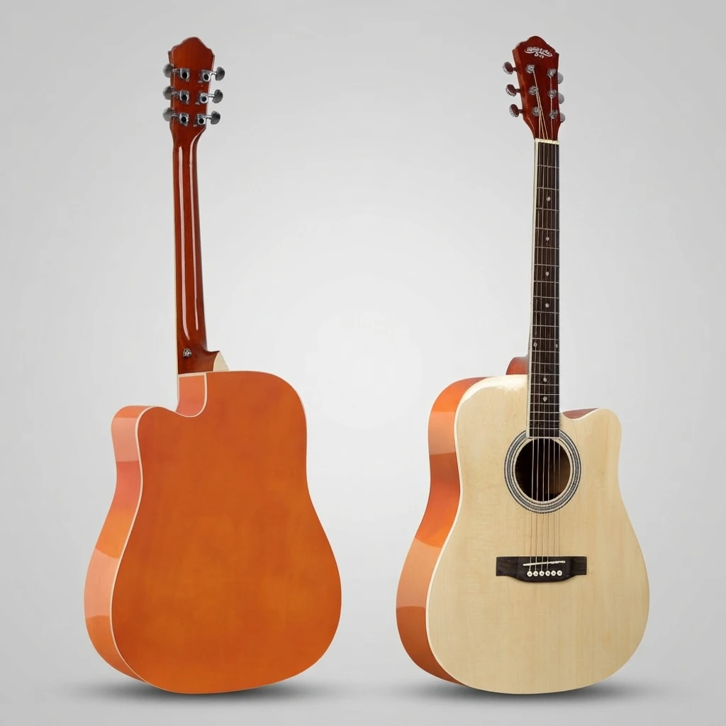 3 Gloss Color Dreadnought Cutaway Acoustic Guitar 6 Strings, Natural Sunburst Black for Beginners, Great for Daily Practice