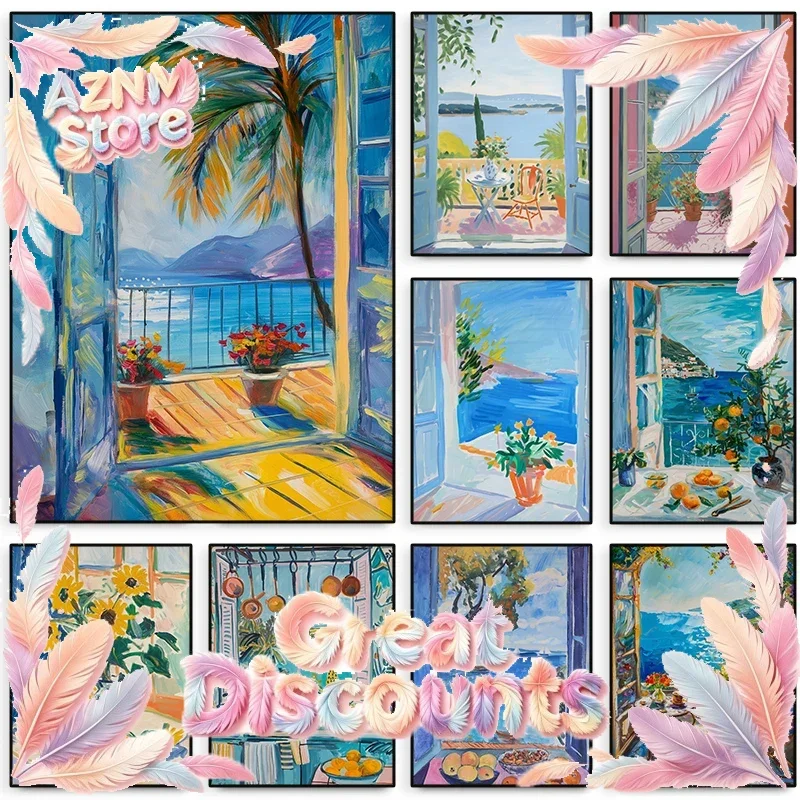Henri Matisse Artwork Open Window Poster Ocean Seascape Colorful Coastal Canvas Painting Wall Art for Living Room Home Decor