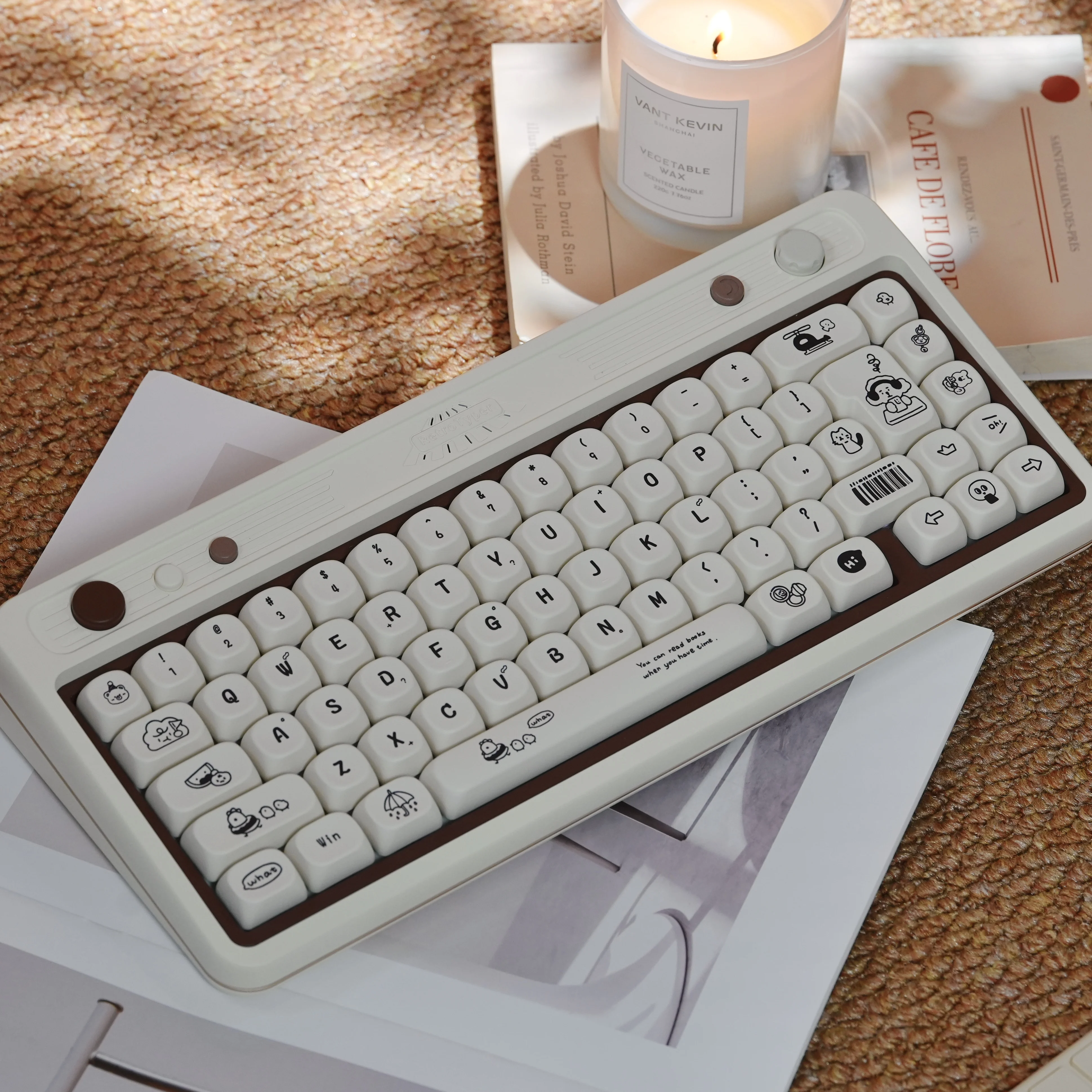 URE Beige Happy Daily Life Keycaps MOA Dye Sub PBT Keycap Sets Cute Round Ball Keycaps For MX Switch Mechanical Keyboard