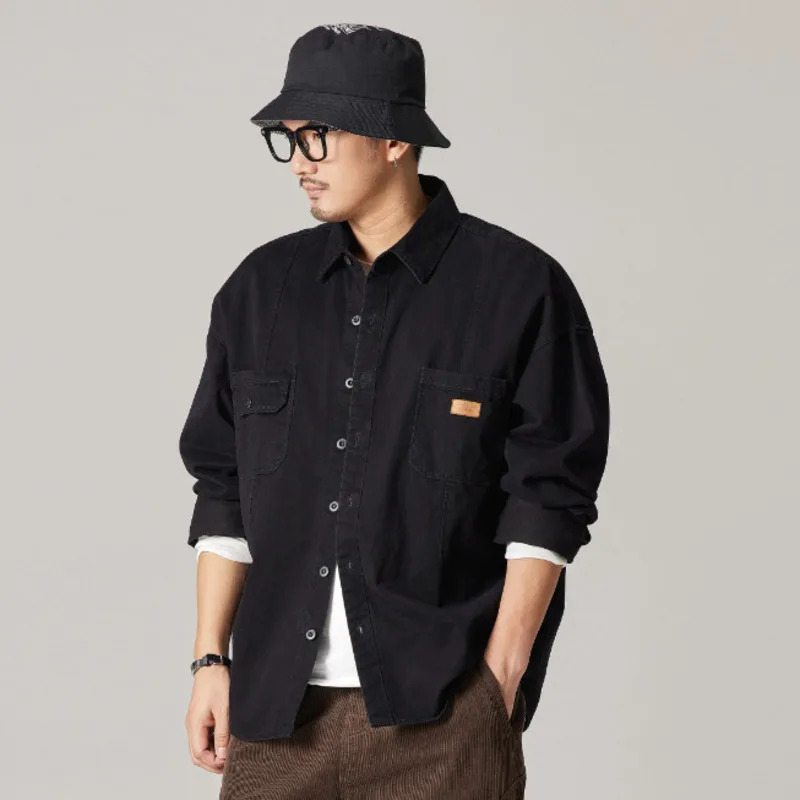 

American Style Long Sleeve Workwear Shirt for Men Spring Autumn Loose Tough Guy Hunting Outfit Cargo Shirts with Chest Pocket
