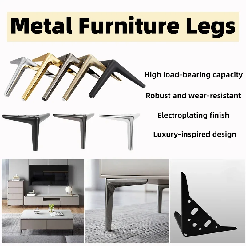 Gambe per mobili in metallo da 4 pezzi con cuscinetto antiscivolo Mobile TV Tavoli da letto Gamba Divano moderno Piedini da tavolo Supporto Accessori hardware