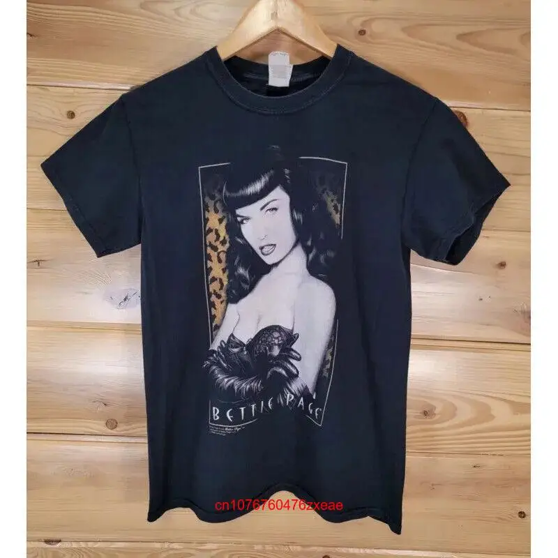 2009 Bettie Page Men T Shirt Small Black Fade Pin Hole Babe Official Merch long long or short sleeves