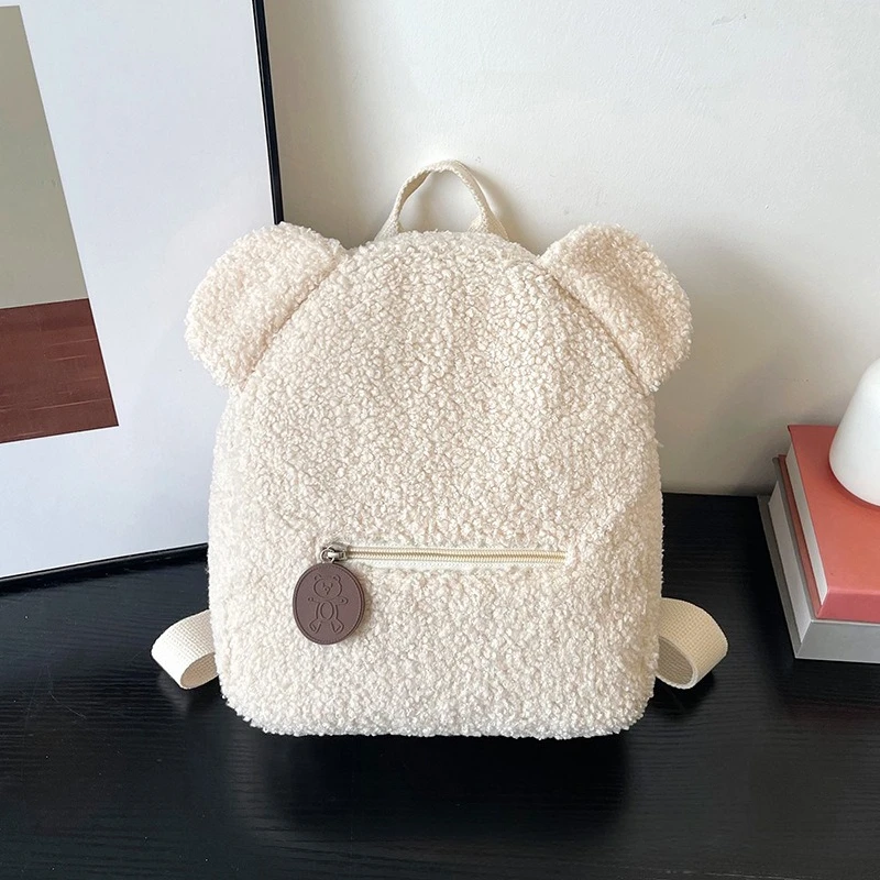 Adorable Fluffy Bear Ears Mini Backpack with Tote Belt Soft Plush Multi-Color Small Backpacks for Kids Stylish Daily Casual Use