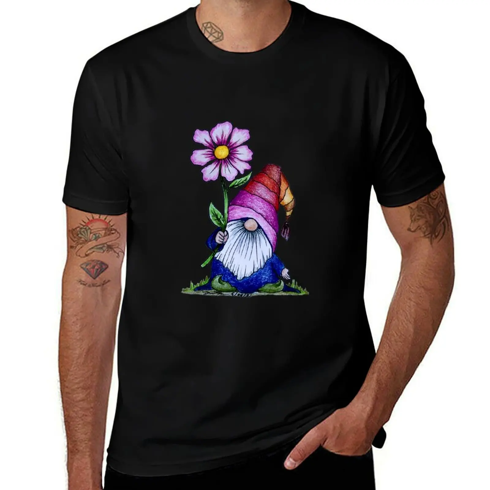 Cosmos flower gnome T-Shirt Novelty Graphic Tee Shirt