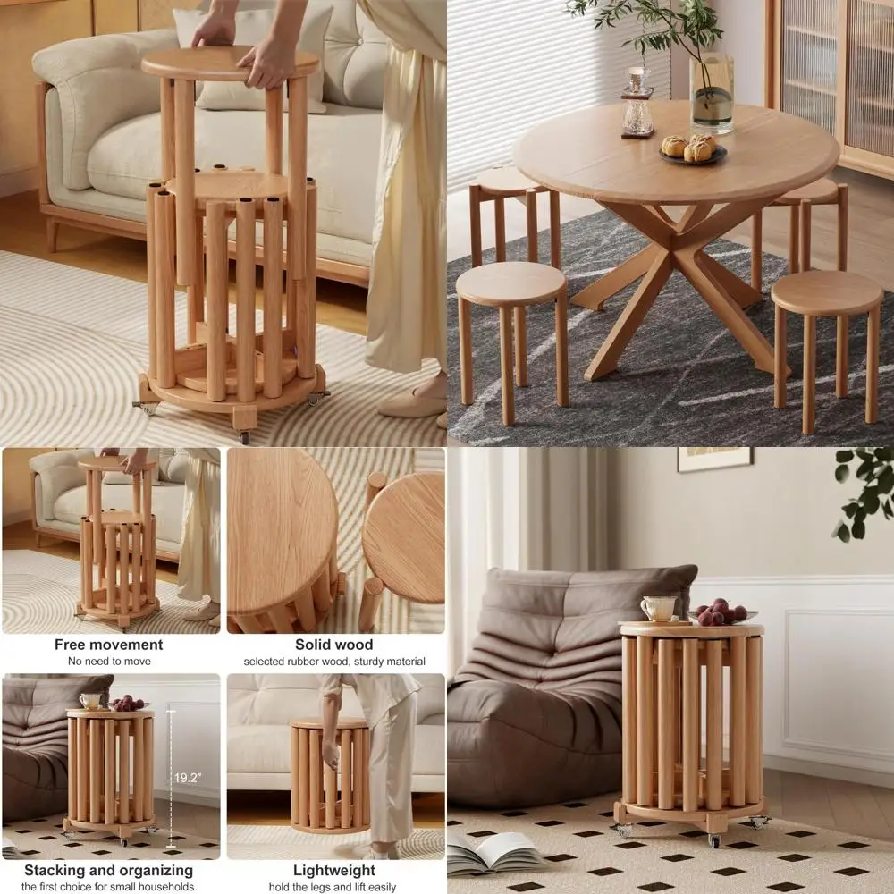 

Набор из 4 штабелируемых деревянных табуретов высотой 18 дюймов, приставные столики, раскладные столы, прочные и долговечные, готовые к использованию
