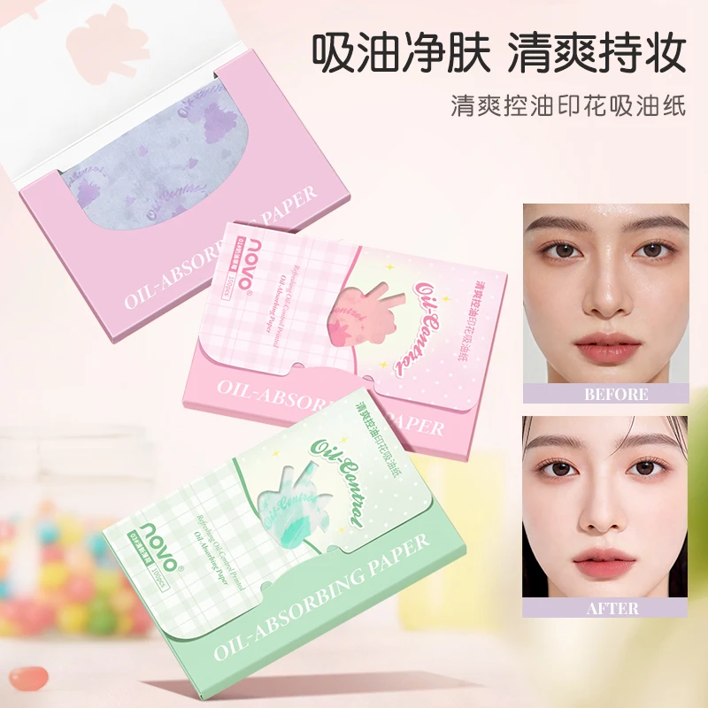 

100 Sheets Cute Pattern Facial Oil Blotting Paper Refreshing Oil Control Absorbent Sheets Portable Box Face Paper for Oily Skin