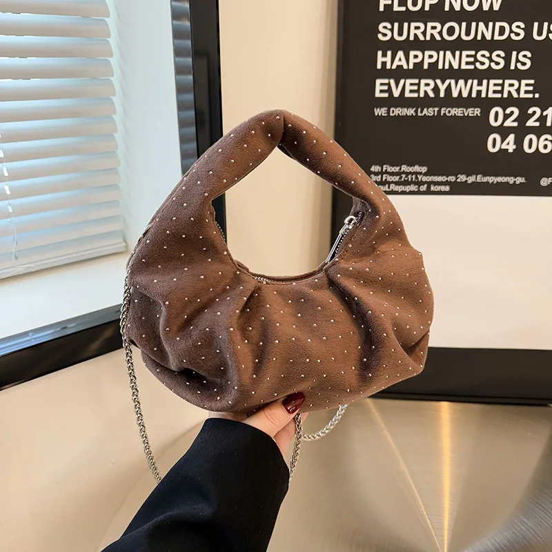 Fashionable Pleated Handbag Instagram Internet Celebrity Rivet Trend Crossbody Dumpling Bag