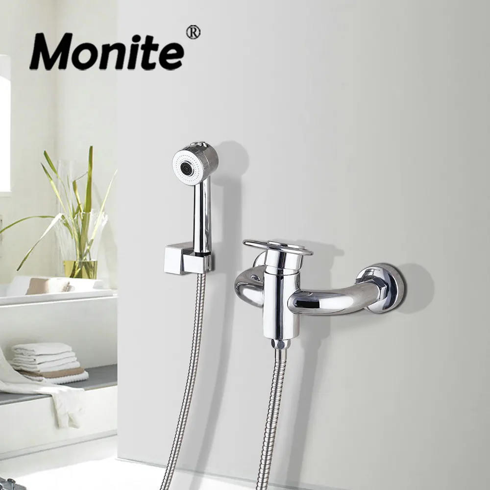 

Monite Chrome Polished Bathtub Shower Faucet w/ Hand Shower 2 Ways Control Wall Mounted Rainfall Shower Mixer Kits Tap Set