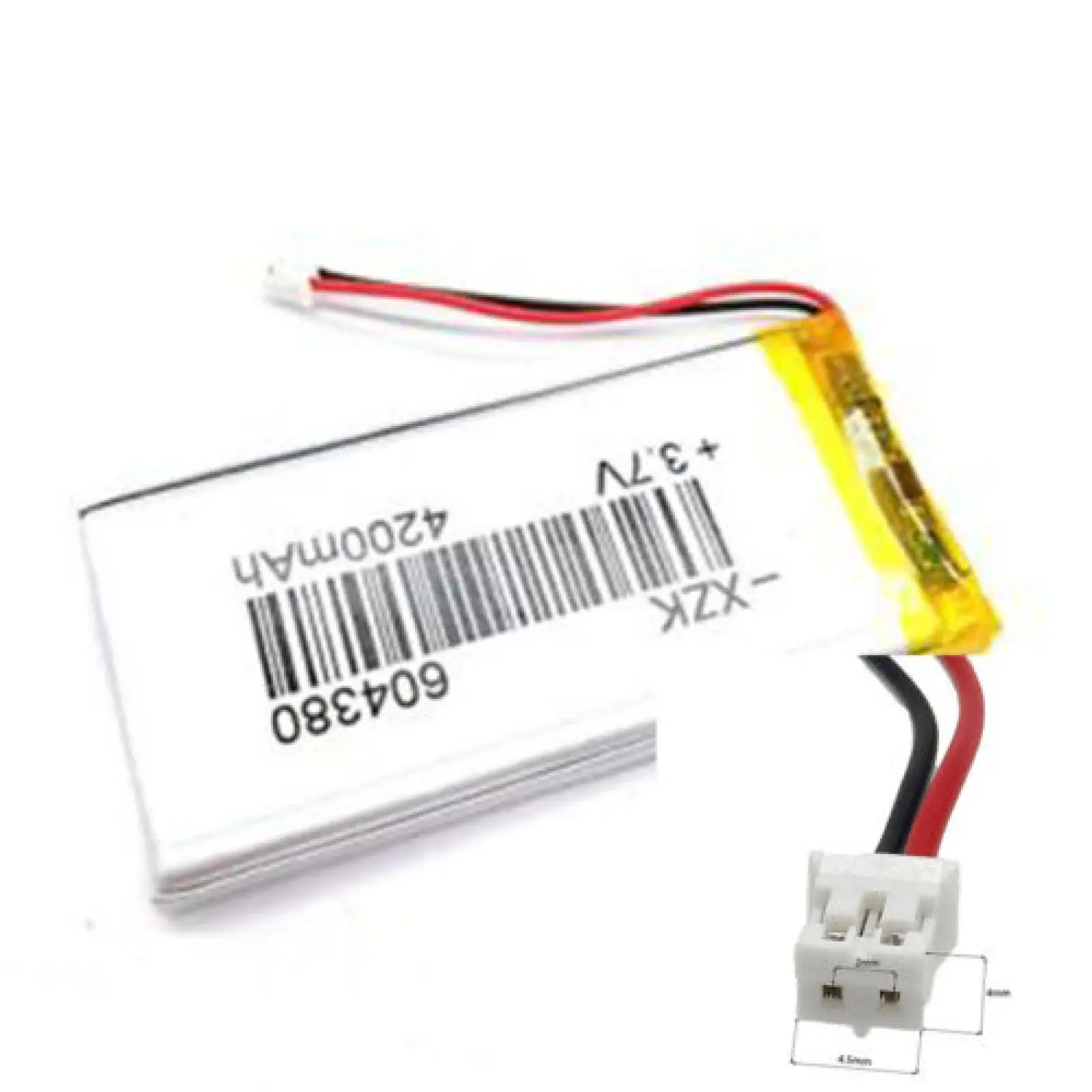3.7V 4200mAh 604380 Li-Polymer Li Battery JST-PH 2pin 2.0 For LAPTOP CHARGING TREASURE POWER SMART WATCH GPS MP4