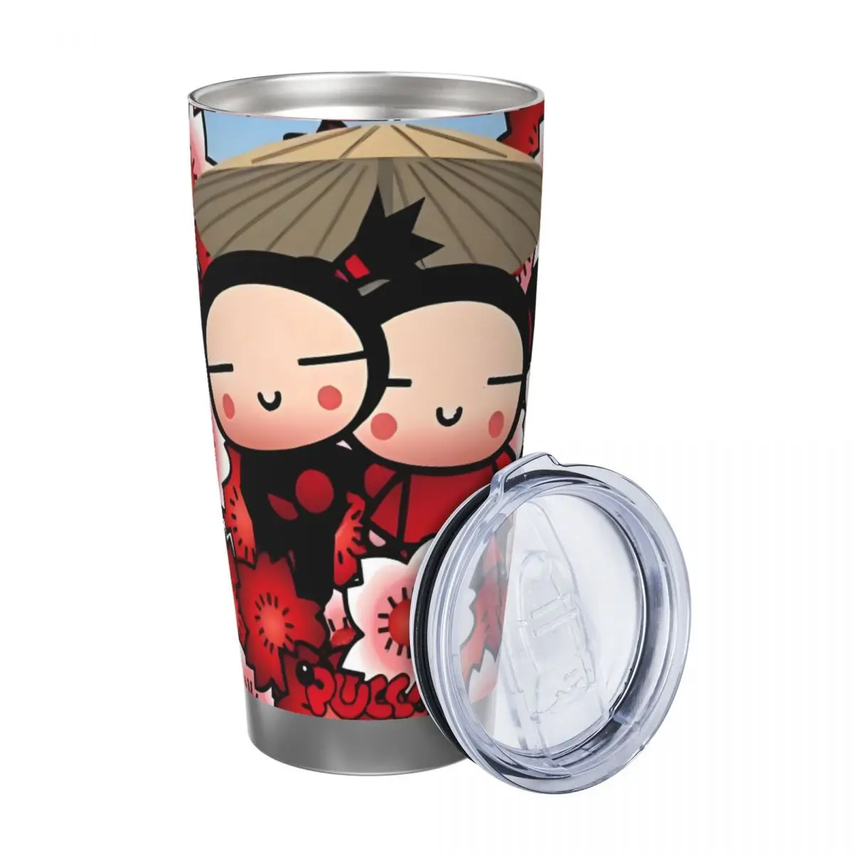 Cute Cartoon Pucca 20oz Stainless Steel Car Mug Straw Thermal Iced Travel Cup Vacuum Insulated Coffee Hot Cup