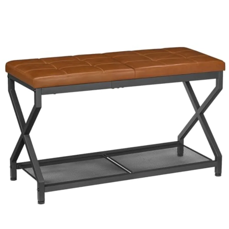 

29.5" Shoe Bench, Entryway Bench with Tufted PU Leather Cushion, Boot-Friendly Shoe Rack Bench Holds 300 lb, Industrial Shoe St