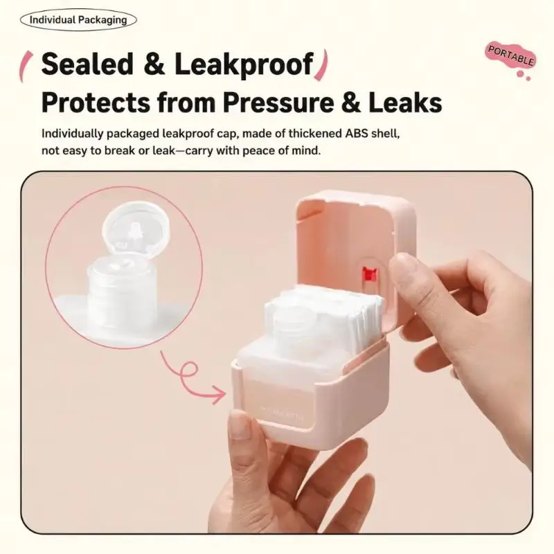 2-in-1 tragbarer Reise-Make-up-Entferner, Unterflasche, auslaufsicher, wasserdicht, Aufbewahrung für Flüssigkeiten und Wattepads, multifunktionale Aufbewahrungsbox – Detail 4