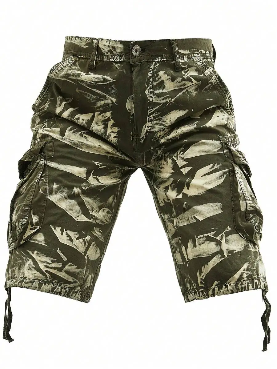 Pantalones Cortos Cargo de Algodón para Hombre, Tie-Dye, Multibolsillos, Ligeros, Casuales, Versátiles, para Senderismo, Camping, Pesca, Trabajo Diario