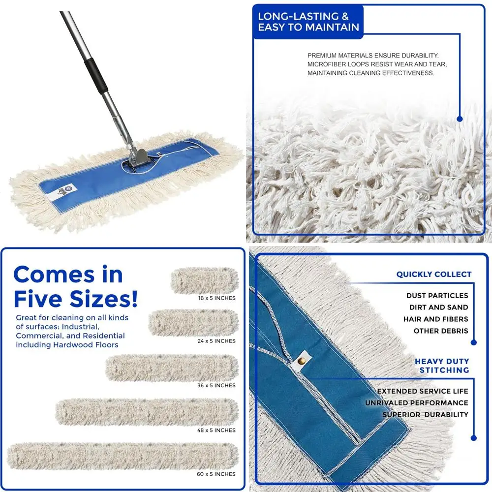Kit de fregona antipolvo de algodón de primera calidad para limpieza industrial, comercial y residencial: cabezal de fregona grande con mango