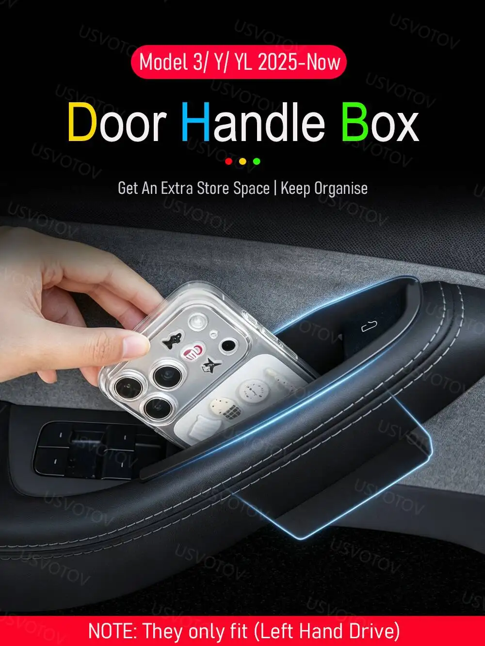 TESMAYX For 2025 2026 Tesla Model Y Juniper Model 3 Model YL Door Side Storage Box Door Handle Organizer Tray Travel Accessories