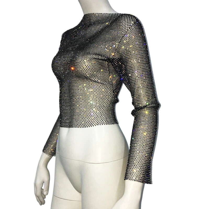 2025, Sommer-Damen-T-Shirt, Temperament, glänzende Strasssteine, 1906 Singapur, O-Ausschnitt, helles Sternenlicht-Bottom-Shirt für Damen – Detail 7