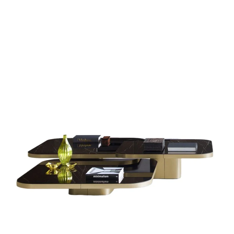 

Modern light luxury style, high and low combination set, Italian tempered glass living room square tea table