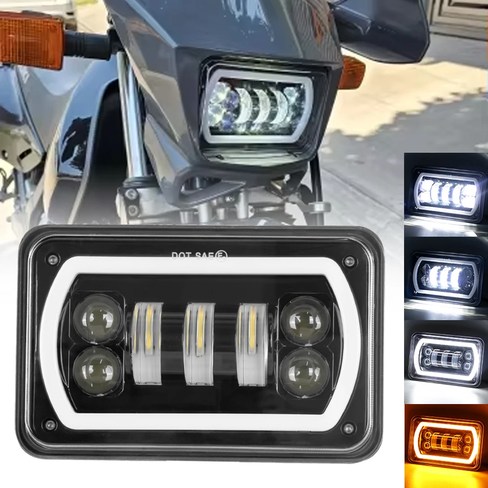 1pcs DOT Black Motorcycle DRL Lamp 4X6 LED Headlight For Honda XR250 XR400 XR650 Suzuki DRZ Accessories Rectangular Light