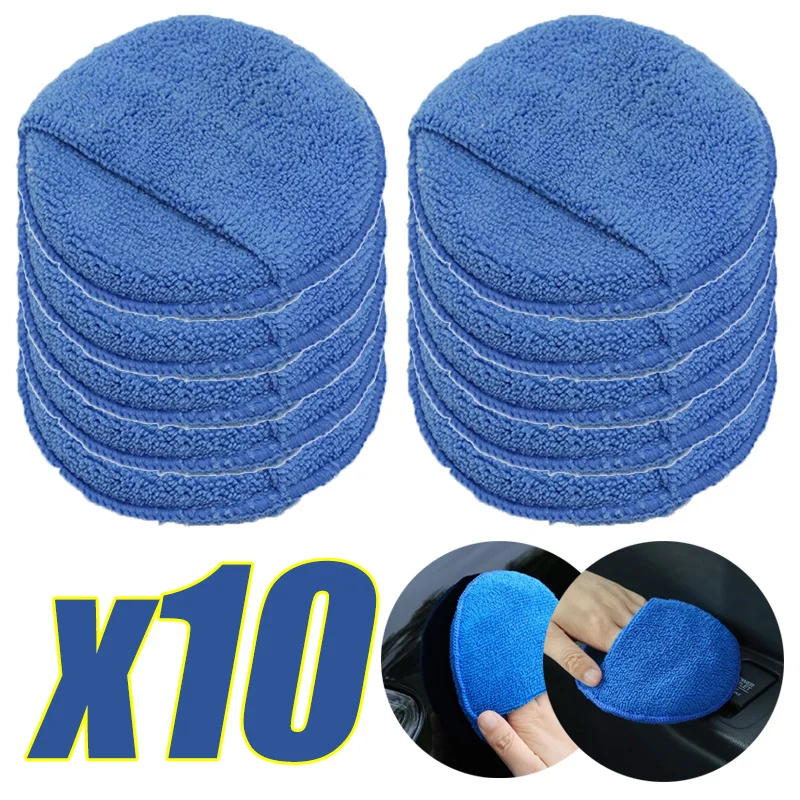 10Pcs Microfiber Wax Applicator Pad Ultra Soft Car Polishing Sponge With Finger Pocket Auto Care Polish Foam Sponge