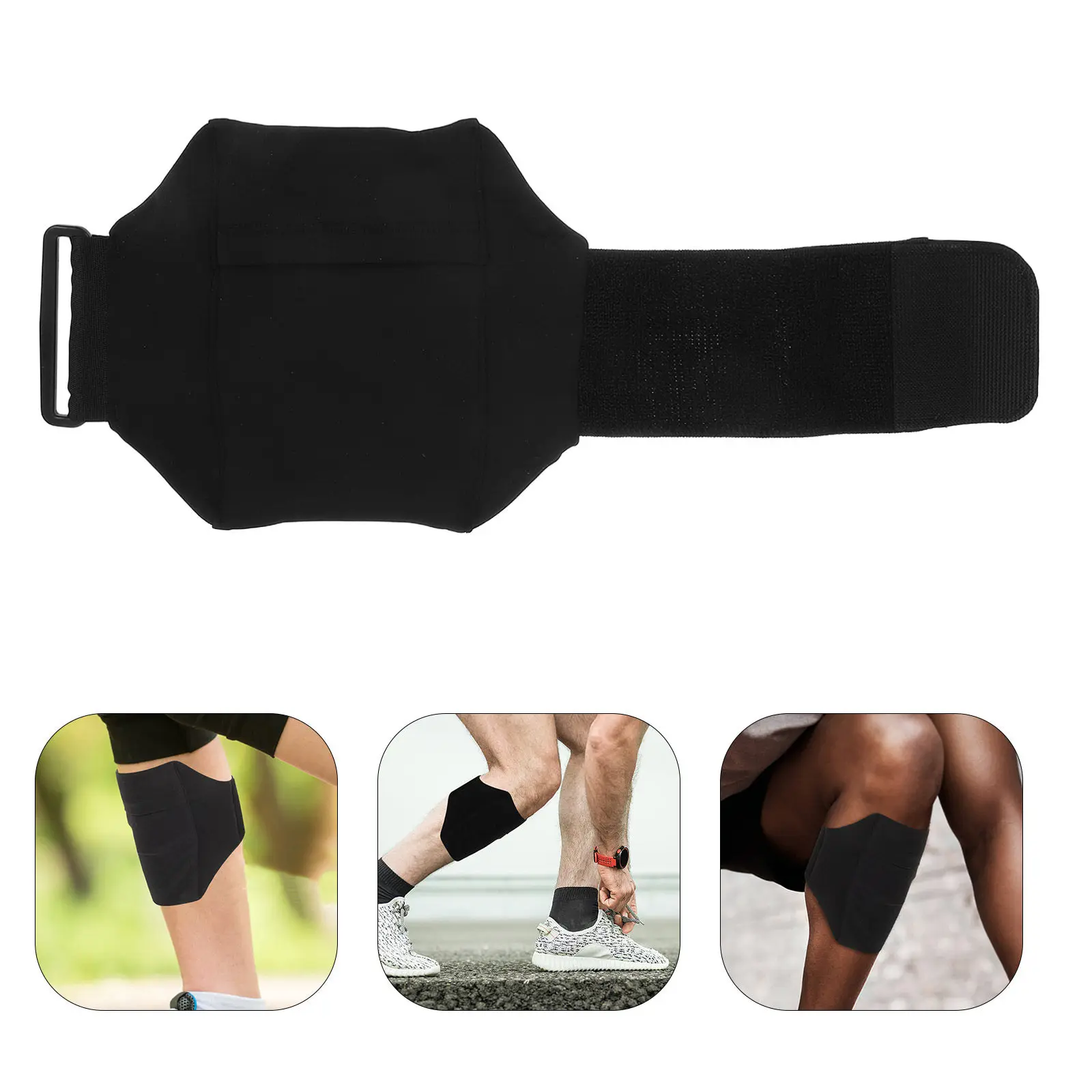 

Black Sports Running Leg Pouch Elastic Calf Bag Hook Loop Tape Phone Holder Workout Exercise Phone Storage Bag for Outdoor