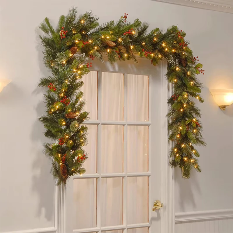 1.8/2.7m decoração de natal rattan guirlanda de natal berrys vermelhos elegante diy grinalda festa decoração porta parede vegetação lei