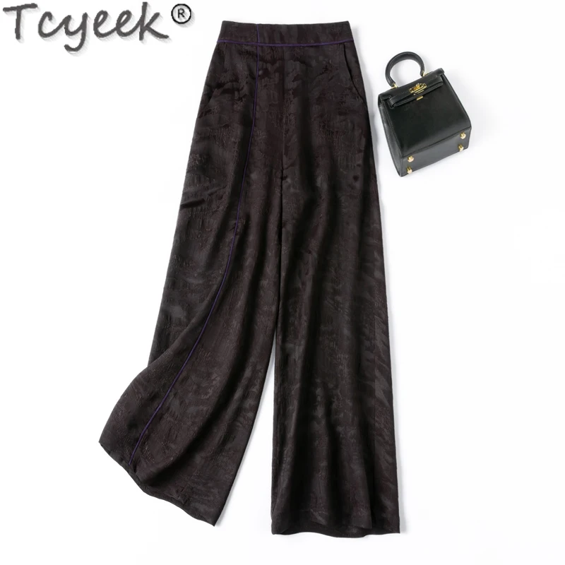 

Tcyeek 100% Mulberry Silk Pants Women Summer Clothes Elegant Women's Trousers Vintage Long Pants Stright Pant Pantalones Mujer