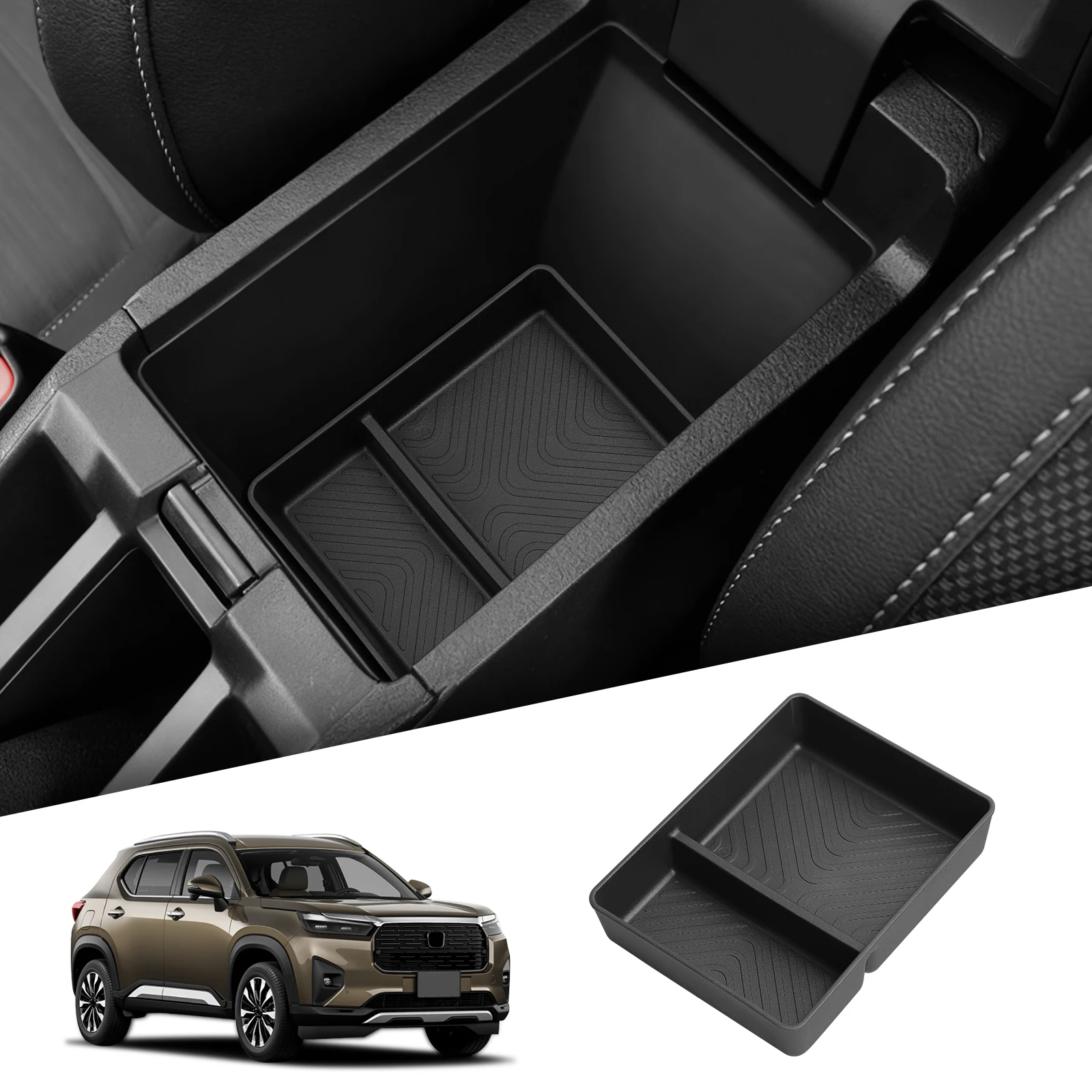 

LUCKEASY for Honda WR-V WRV 2023-2025 Armrest Lower Storage Box Car Tray TPE Organizer Accessories Tidying Black