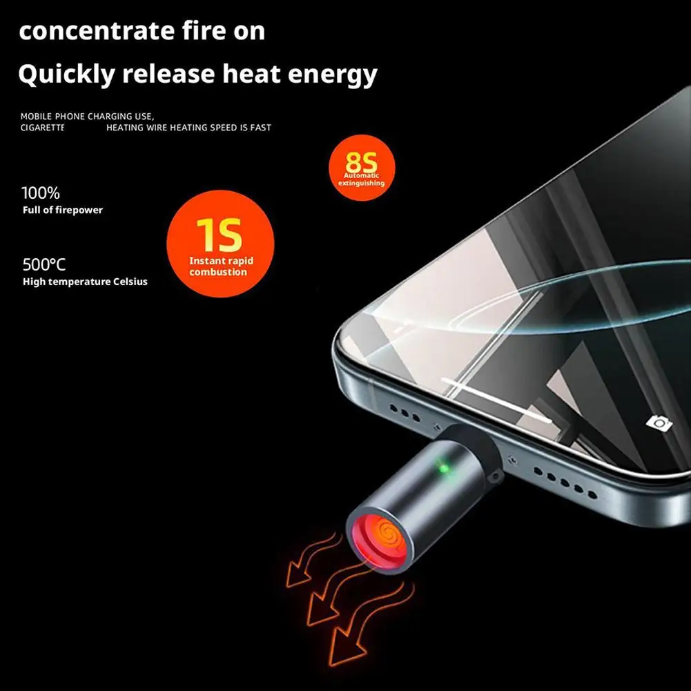 Portable USB Electric Lighter Keychain Small Flameless Windproof Cigarette Lighter With Type-C Charging Men’s Gift & Decoration