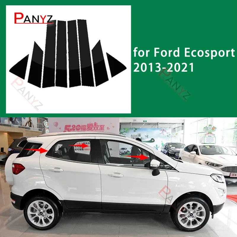 For Ford Ecosport 2013-2021 Mirror Effect Door Window Column B C Pillars Post Cover Trim Black Carbon Fiber PC Material Sticker
