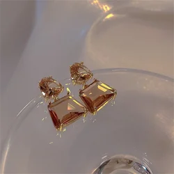 French Retro Geometric Brown Crystal Drop Earring Irregular Acrylic Earring For Women Fashion Party Jewelry Gift
