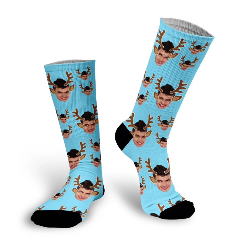 Custom Christmas socks fashion men women 3D print antlers snowflake pattern socks novelty  personalized holiday gift face socks