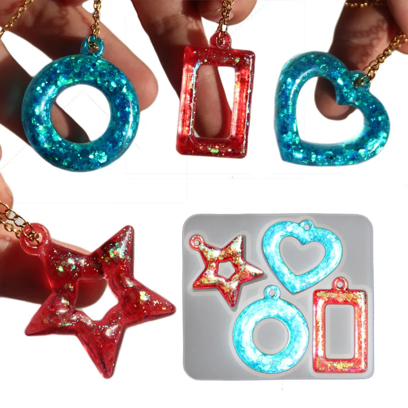 

3D круглый геометрический кулон кольцо силиконовая форма DIY звезда в форме сердца ювелирные изделия брелки сумка подвесные формы из смолы