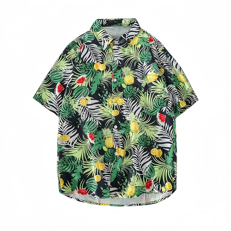 Men's Summer Seaside Vacation Short Sleeve Floral Shirt Casual Loose Top Retro Hawaiian Beach Half Sleeve Shirt Jacket