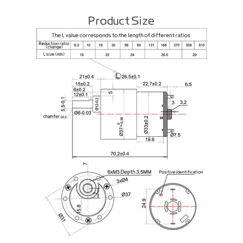JGB37-520 Miniature Spur Gear DC Brushed Motor Adjustable For Forward And Reverse Rotation 6V~24V Torque DC Motor 20KG/CM Torque