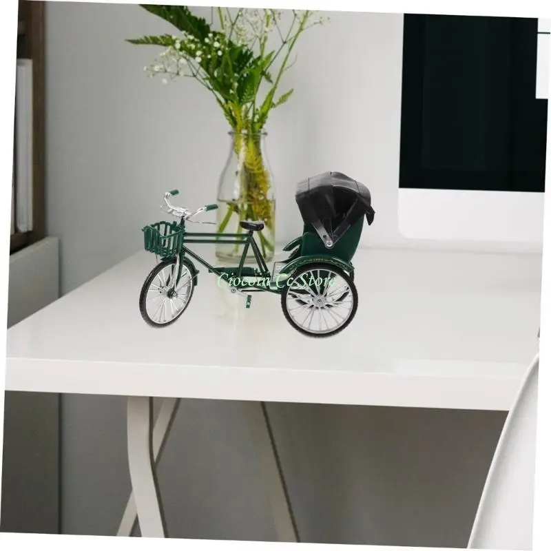 X90F Miniature Rickshaw Replicas Iron Tricycle Vintage Model Home Table Display Item