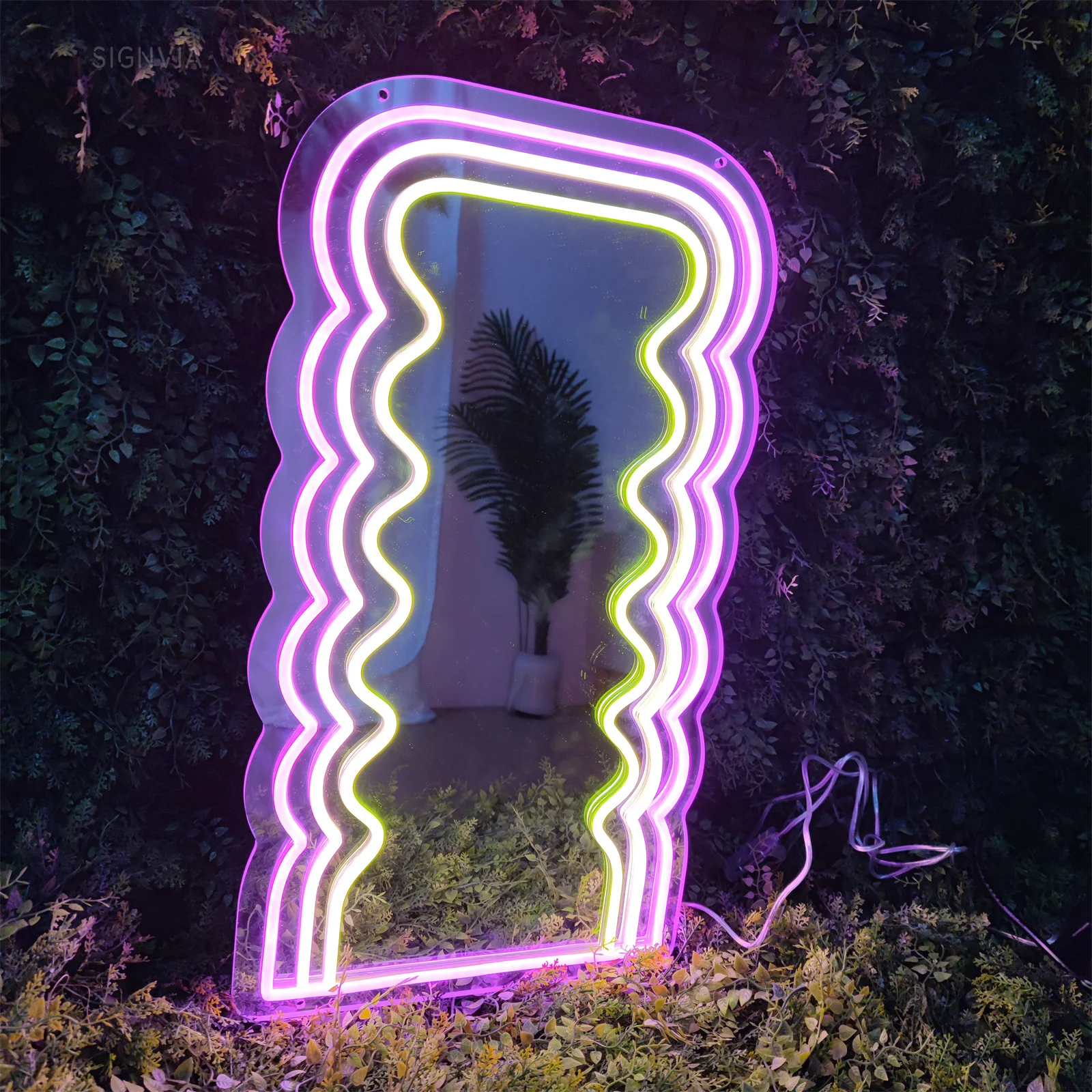 Wavy Mirror LED Neon Sign Home Room Decor Neon Lights Bedroom Party Aesthetic Decoration Art Wall Hanging Neon Signs LED Lights