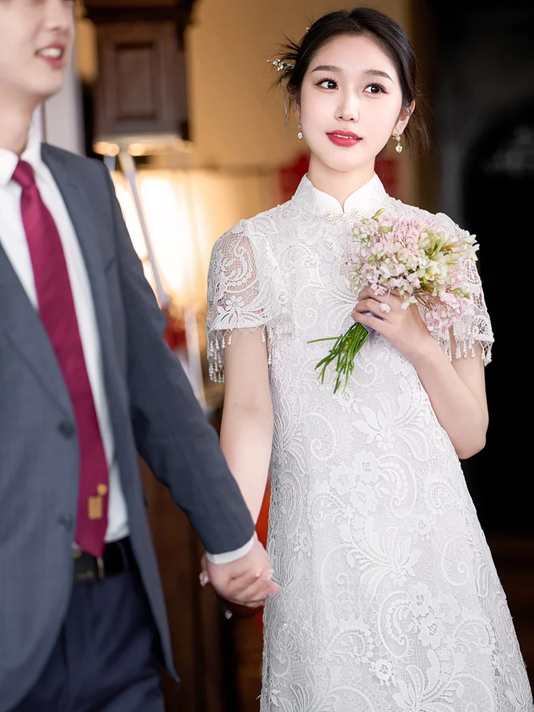 

Elegant Short Wedding Dress for Women New Chinese Style Engagement Ceremony Dress Cocktail Party Evening Gown