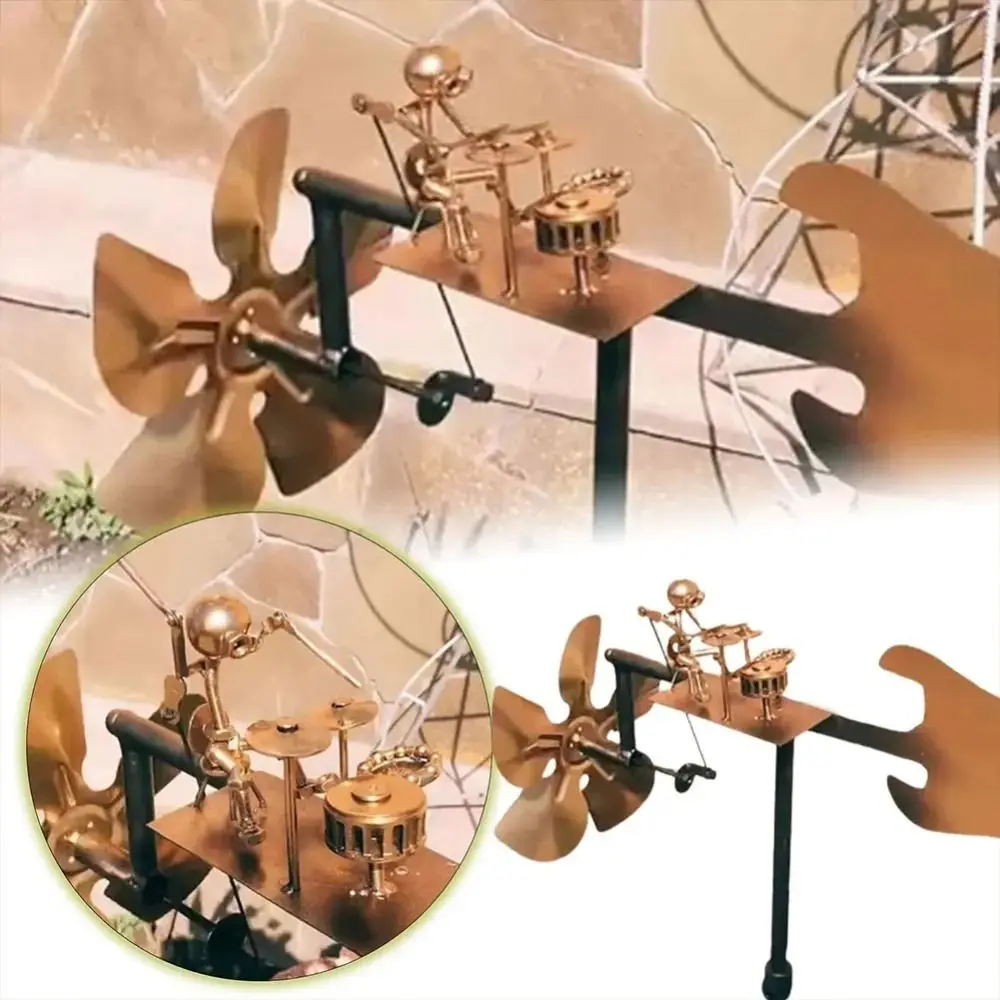 

Metal Wind Spinner Handmade Metal Drummer Windmill Durable Creative Percussionist Figurine Funny Rockin Art Figurine Plant Decor