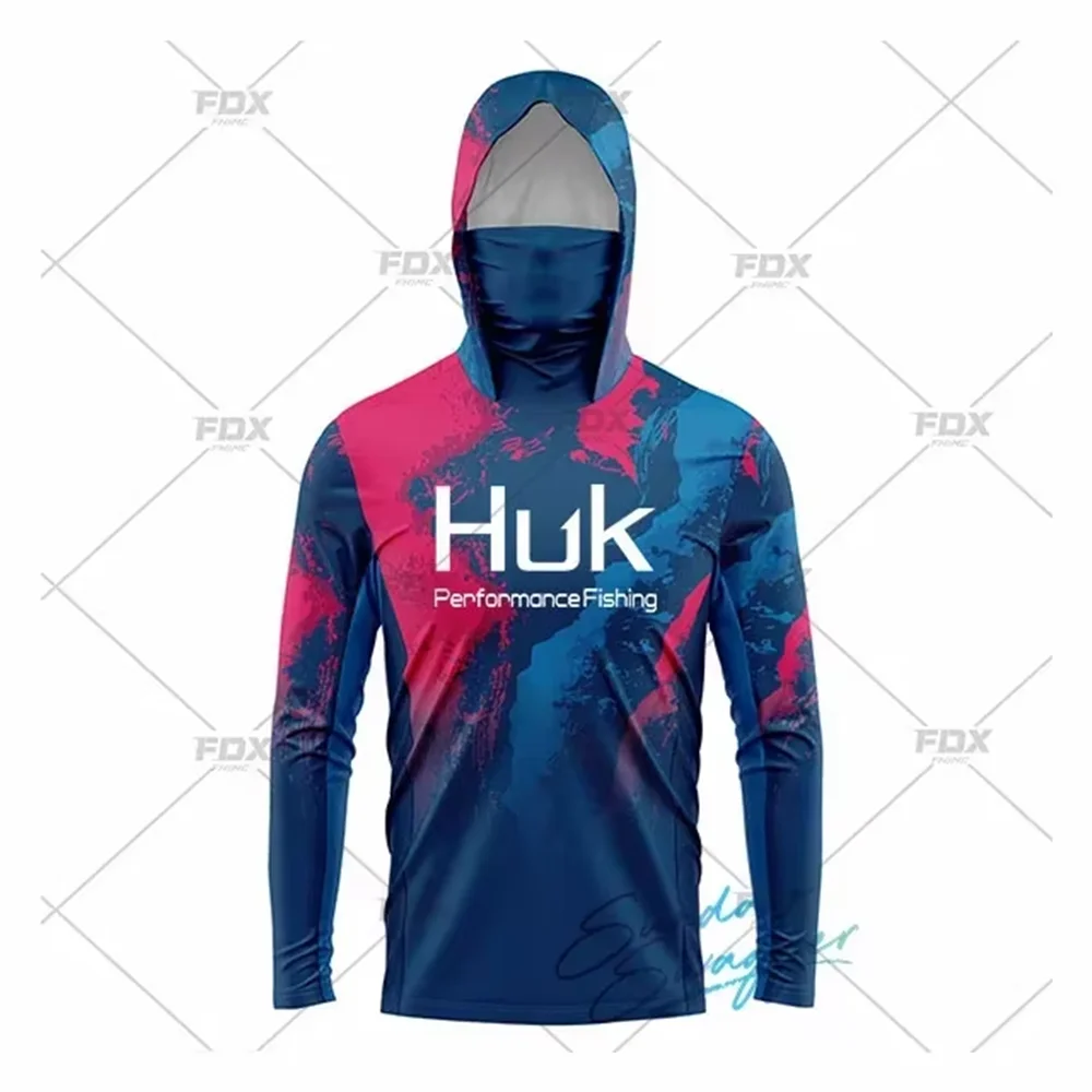 HUK Fishing New Fishing Shirts Upf 50 Long Sleeve Hooded Face Cover Camisa Pesca Tops UV Protection Fishing Face Mask Clothes