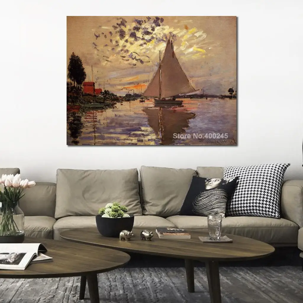 Claude Monet Art Collection Sailboat at Le Petit Gennevilliers Oil Painting Canvas High Quality Hand Painted