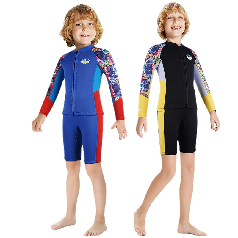 Girls 2.5mm Neoprene Wetsuit Shorty Thick Diving Suit Kids Warm Swimsuit for Scuba Freediving Swimming Pool Two Pieces Set