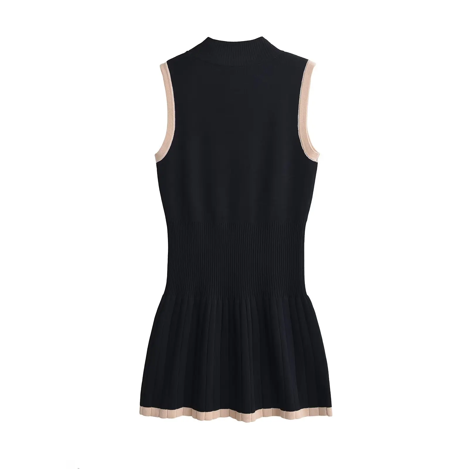 Dave&Di Minimalist Black Knitted Dress Fashionable And Elegant Color Blocking Sleeveless Slim Mini Tank Dress Women Vestidos