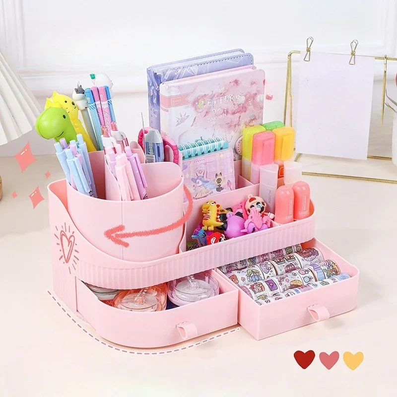 Multifunctional Rotating Desk Cosmetics Organizer with Large Drawer Storage 360° Spinning Shelve Large-capacity Storage for Home 2