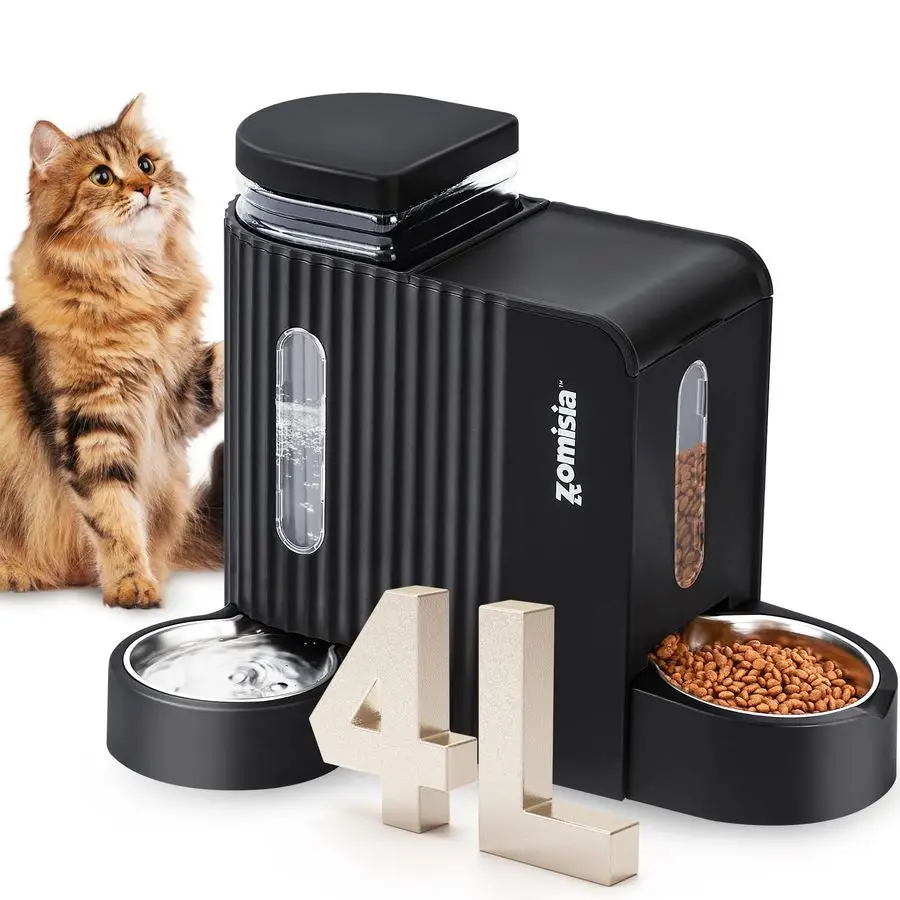 

Gravity Cat Feeder and Water Dispenser with 304 Stainless Steel Bowls, 2 in 1 Automatic Cat Feeder with 180 Degree Rotatable Wa