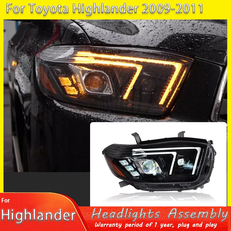 

Автомобильные лампы для Toyota Highlander 2009 2010-2011, передняя лампа, светодиодный указатель поворота, DRL, фара, линза проектора HID, автоаксессуары