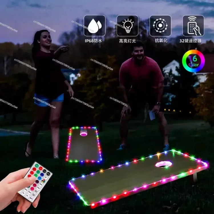 YumuQ 2' X 3' Waterproof Led Lights Wood Cornhole Board Game Set, Bean Bag Target Toss Game For Outdoor Night